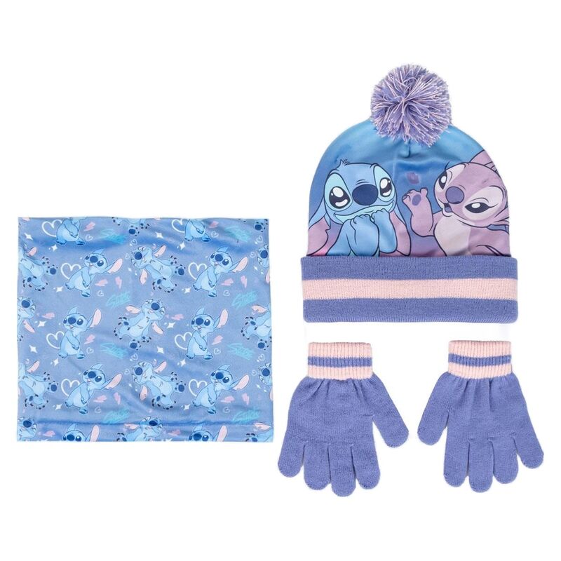 Conjunto Infantil gorro guantes braga cuello Stitch Disney_0