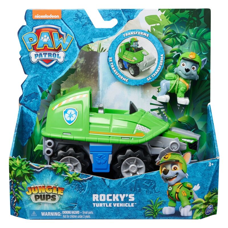 Paw Patrol Jungle Pups - Schnappschildkröten-Fahrzeug mit Rocky-Figur, Spielfahrzeug_0
