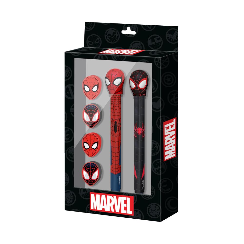 Blister Boligrafo + Lapiz + 4 gomas Spiderman Marvel_0
