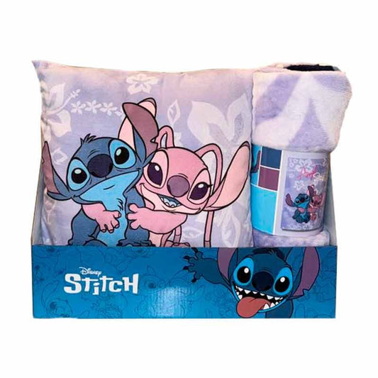 Set manta polar + cojin Angel & Stitch Disney_0