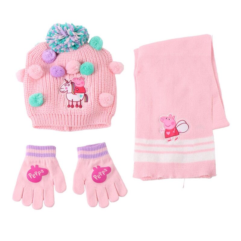 Conjunto gorro guantes braga cuello Peppa Pig_0