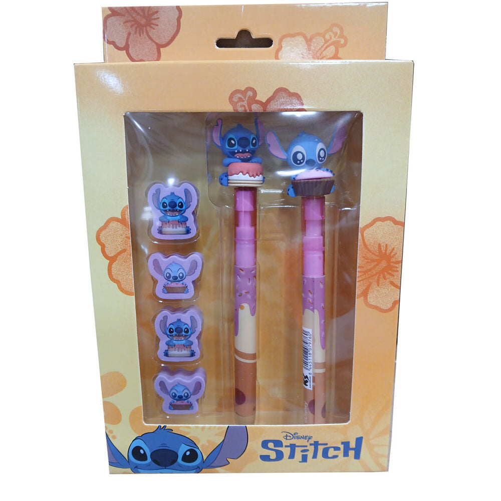 Blister Boligrafo + Lapiz + 4 gomas Stitch Disney_0