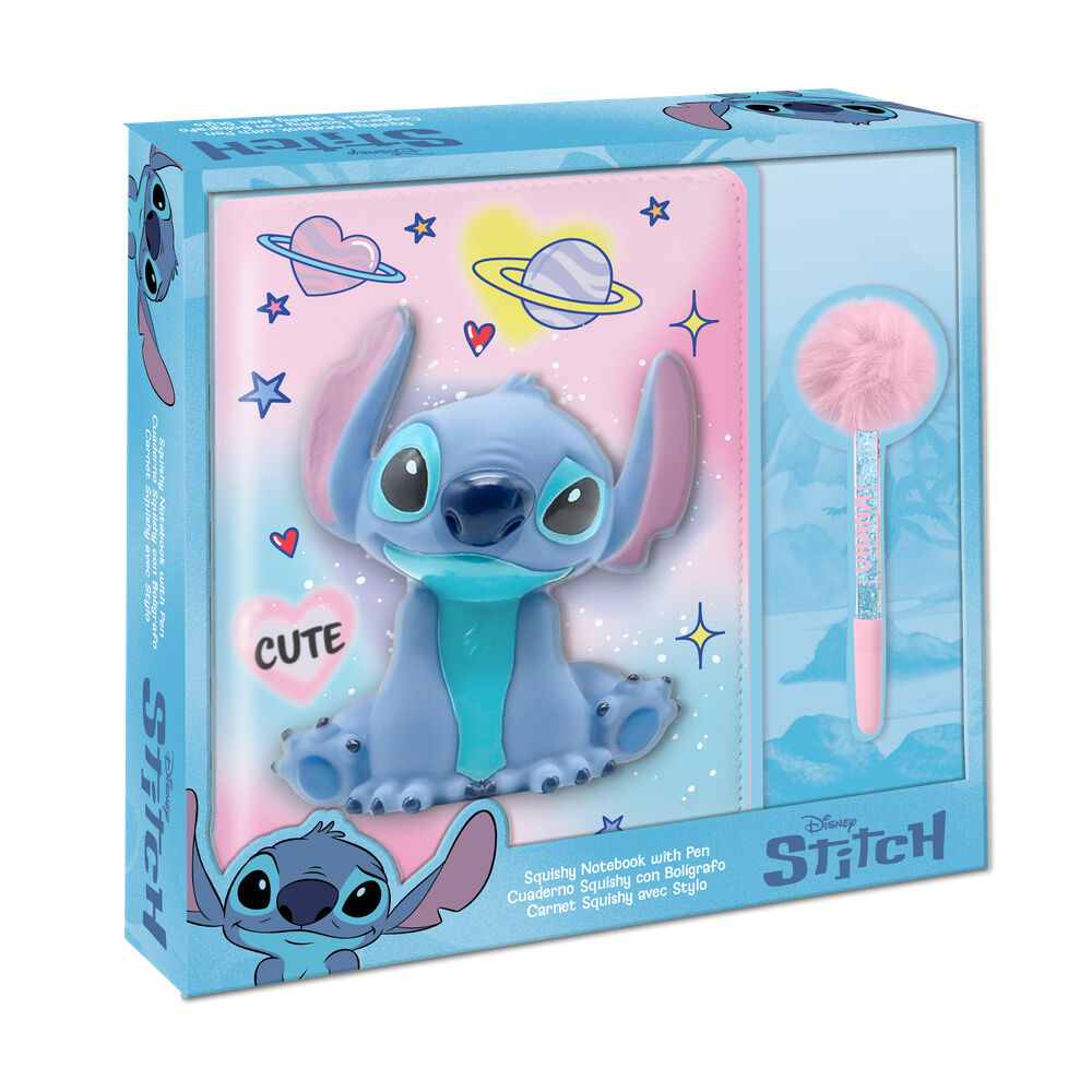 Cuaderno Squshy + boligrafo pompom Stitch Disney_0