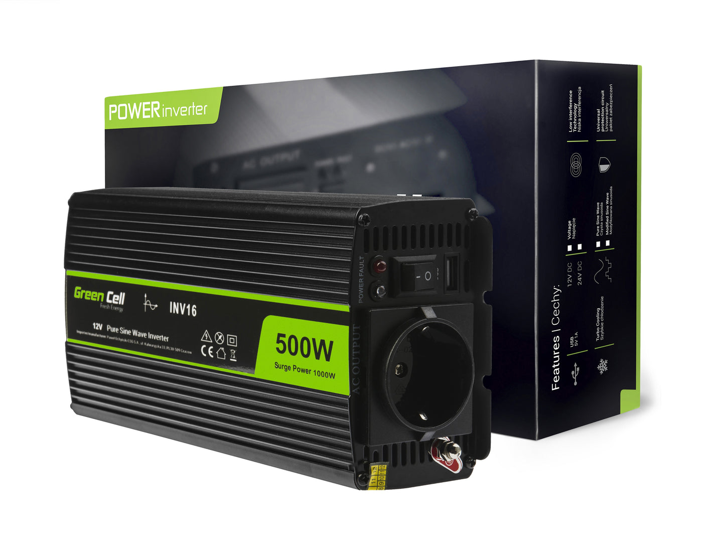 Voltage converter Green Cell Inwerter 12V / 230V 500W/1000W (pure sine wave)_2