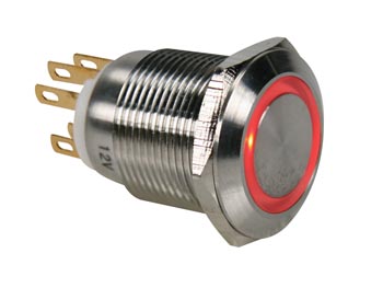 BOTÃO INOX SPDT 1NO 1NC - ANEL VERMELHO - 19mm_0