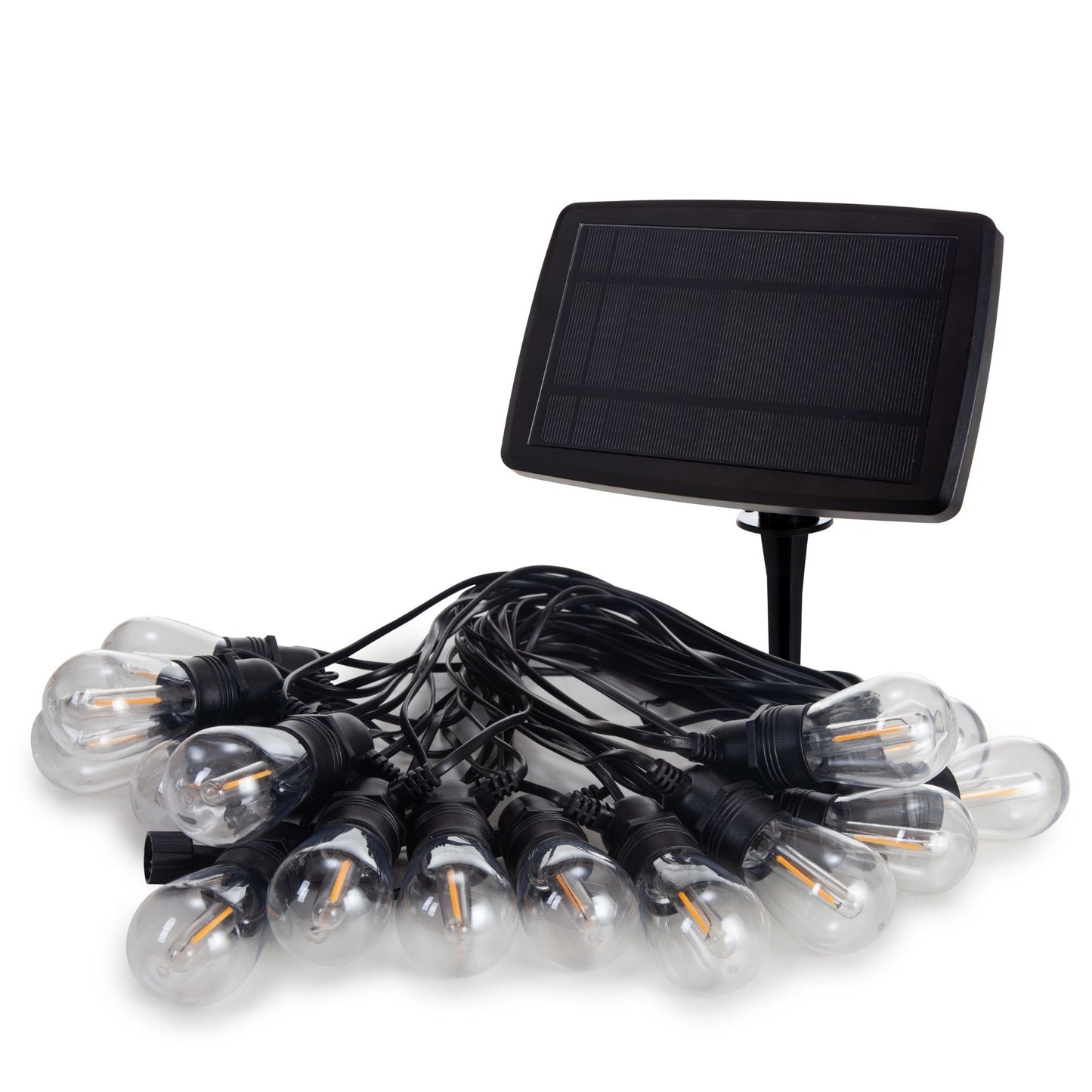 Solar LED - 15 m - 15 lâmpadas brancas quentes - fio preto_0