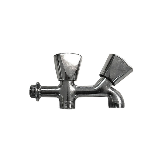 Torneira para mÃ¡quina de lavar rosca dupla v/ metal cromado 1/2" 2 saidas_0