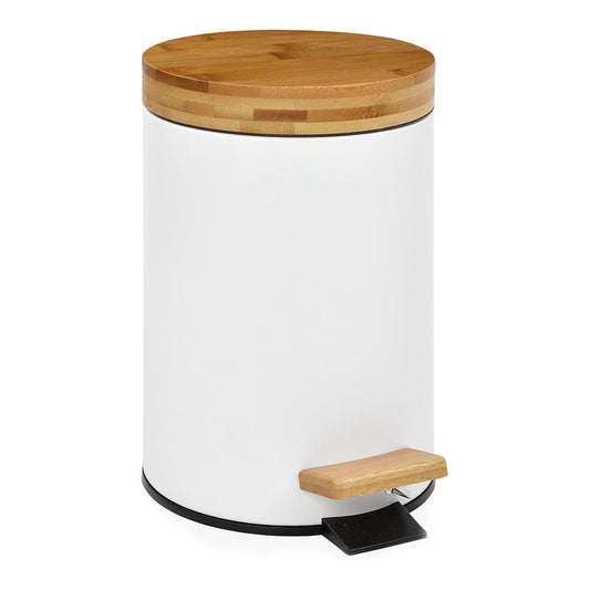 Caixote do lixo branco com pedal e tampa de bambu 3 Ã¸17x26cm andrea house_0