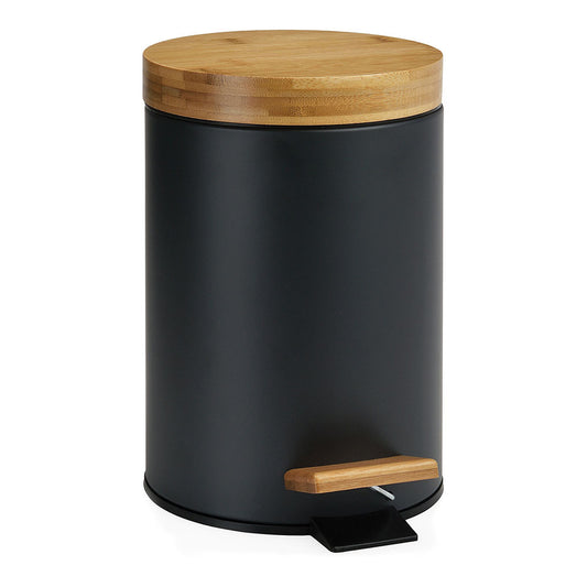 Caixote do lixo com pedal preto/bambu 3l andrea house_0