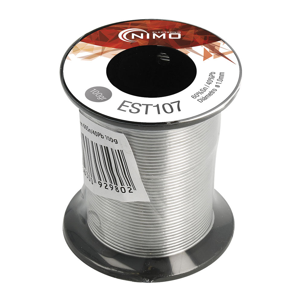 Fio de estanho 60% sn, 40%pb, 2% flux 1mm carrete 100g est 107 nimo_0