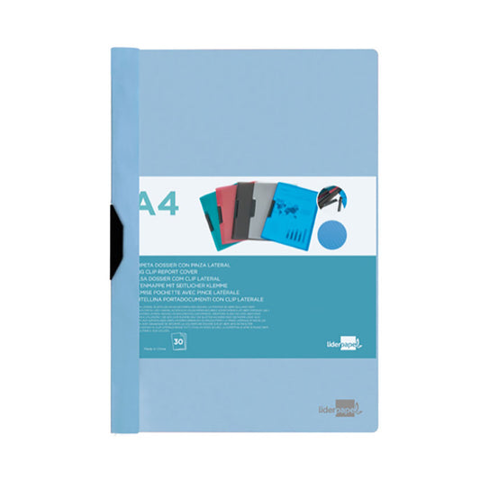 Capa com clipe lateral pp din a4 azul celeste liderpapel_0