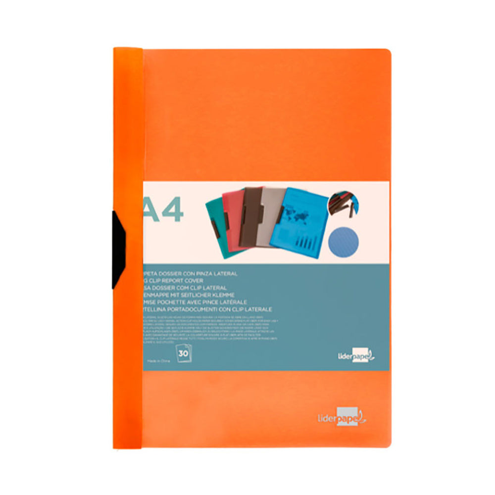 Capa com clipe lateral pp din a4 laranja fluor liderpapel_0
