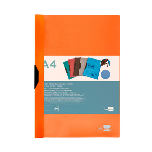 Capa com clipe lateral pp din a4 laranja fluor liderpapel_0