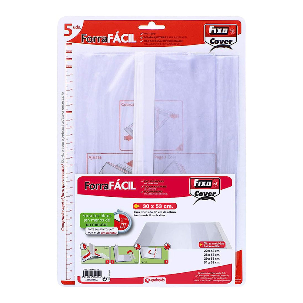 Pack com 5 folhas de encadernaÃ§Ã£o ajustÃ¡veis de pvc transparente 300x530mm grafoplas_0