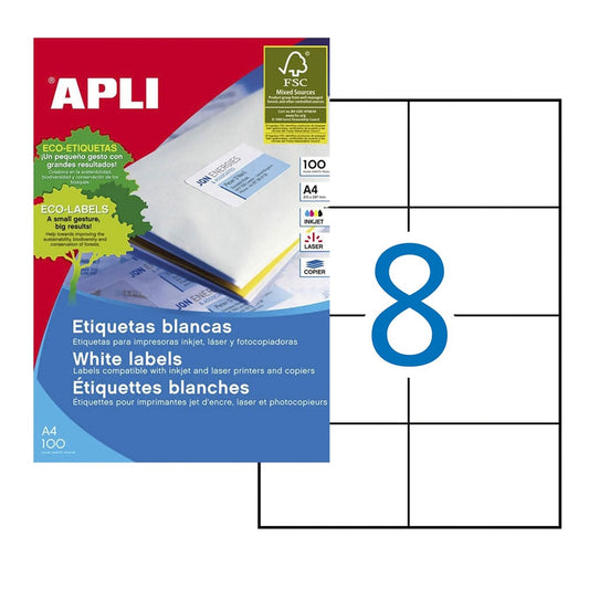 Pack 10 folhas com 8 etiquetas 105x74mm apli din a4_0