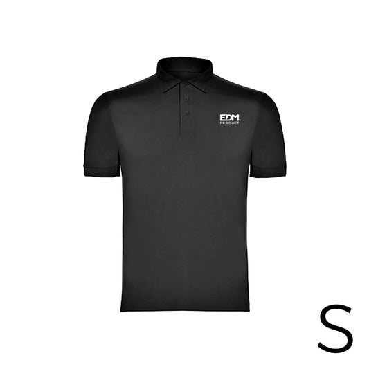 *merchandising* polo preto tamanho-s manga curta bordado edm_0