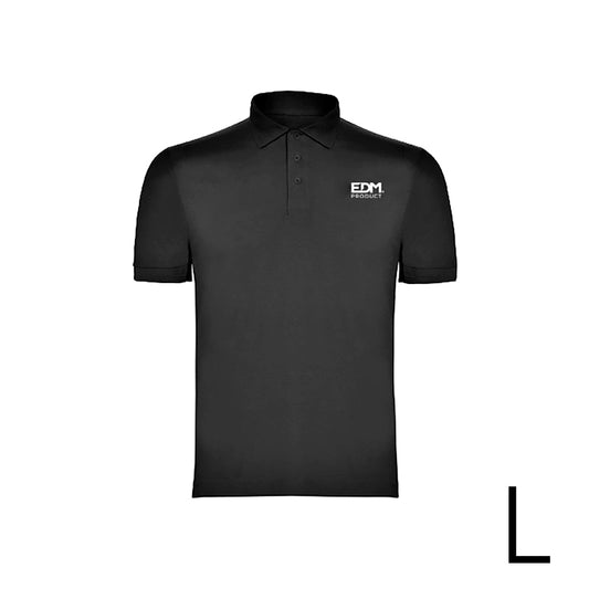 *merchandising* polo preto tamanho-l manga curta bordado edm_0