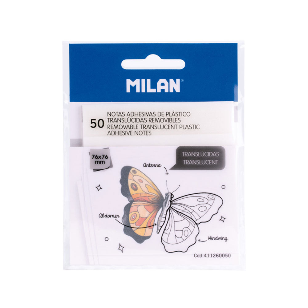 Bloco de 50 notas adesivas translÃºcidas removÃ­veis transparentes 76x76mm milan_0