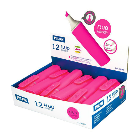Caixa expositor com 12 marcadores fluorescentes cor de rosa milan_0