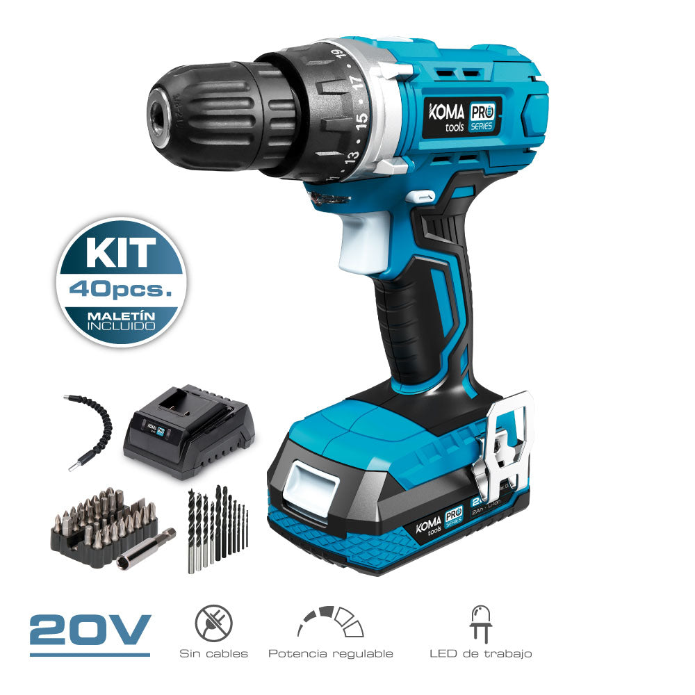 Kit berbequim aparafusador com 40 acessÃ³rios 20 v com bateria e carregador_0