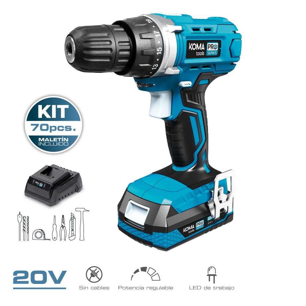 Kit mala berbequim aparafusador com 70 acessÃ³rios 20v com bateria e carregador koma tools_0