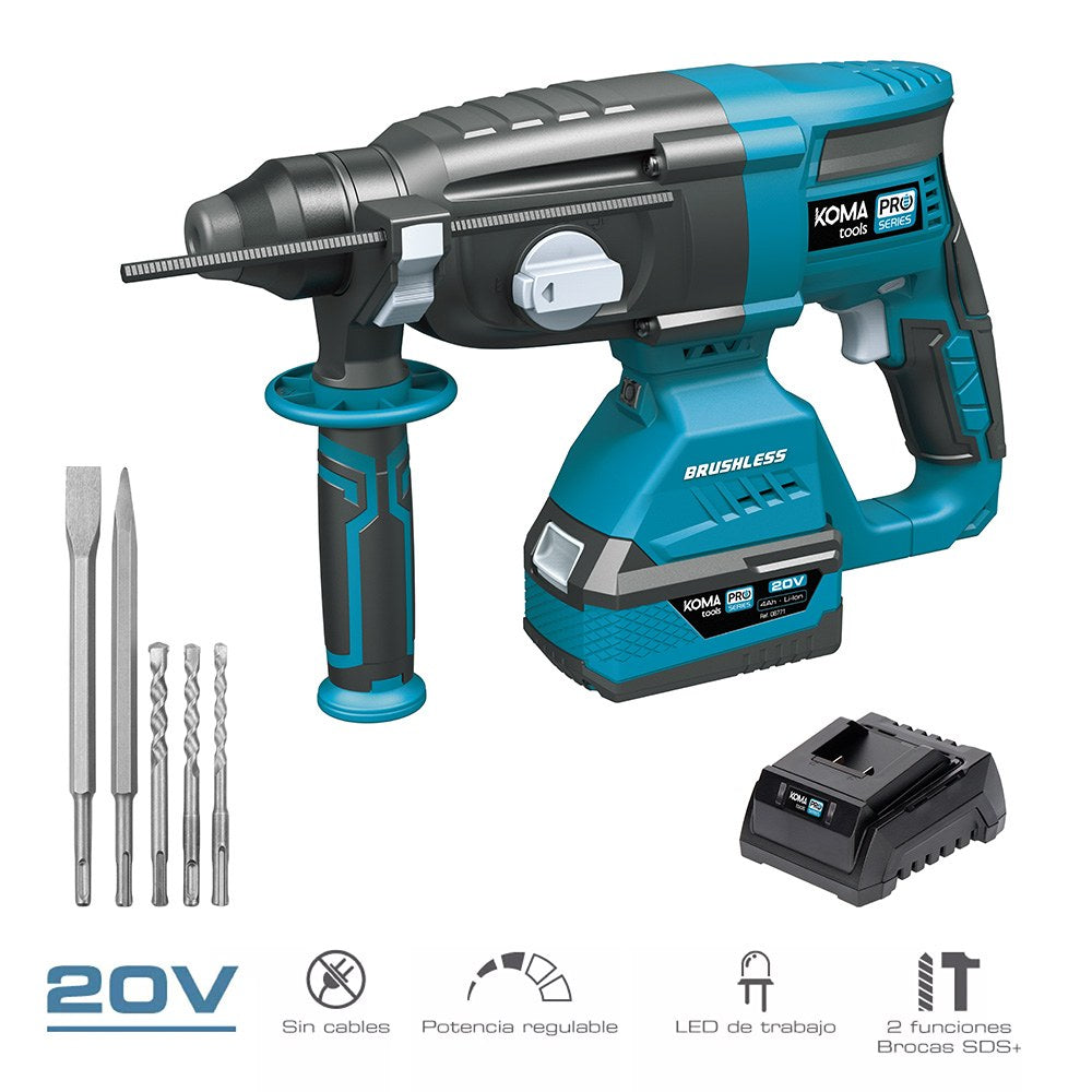 Kit martelo percurtor brushless 20 v + bateria 4,0 ah 08771 + carregador 60 w 2,3 a 08772_0