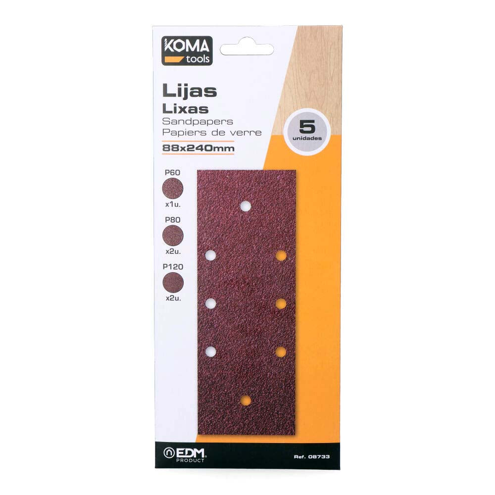 Set 5 folhas de lixa para orbital 08706 koma tools_0