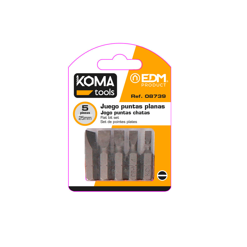 Jogo de ponteiras planas 5 peÃ§as x 25mm koma tools_0