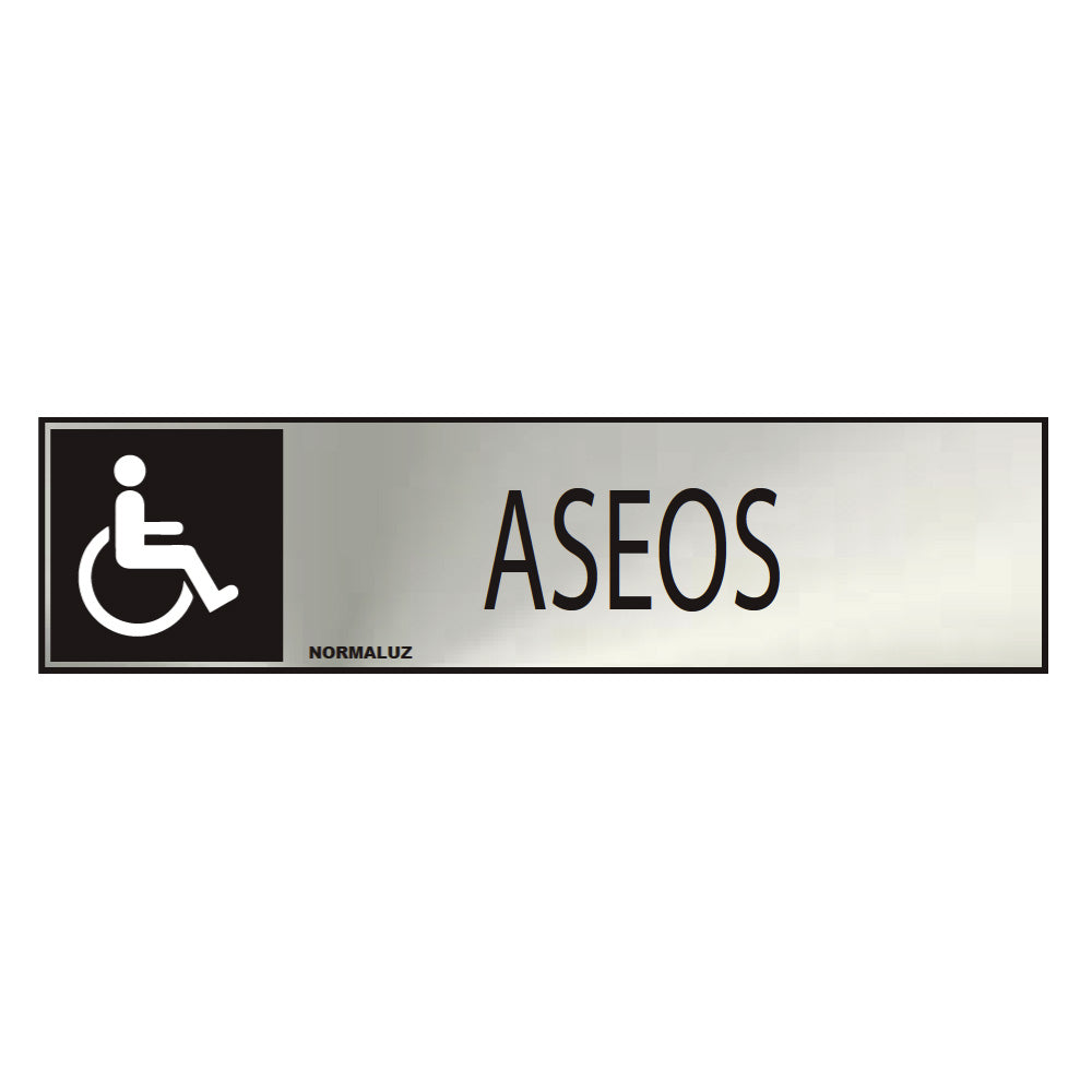 Sinal informativo "aseos" desabilitado (inox adesivo 0.8mm) 5x20cm normaluz_0