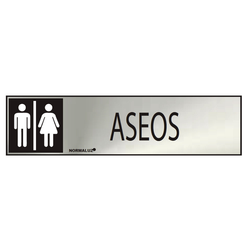 Sinal informativo "aseos" misto (inox adesivo 0.8mm) 5x20cm normaluz_0