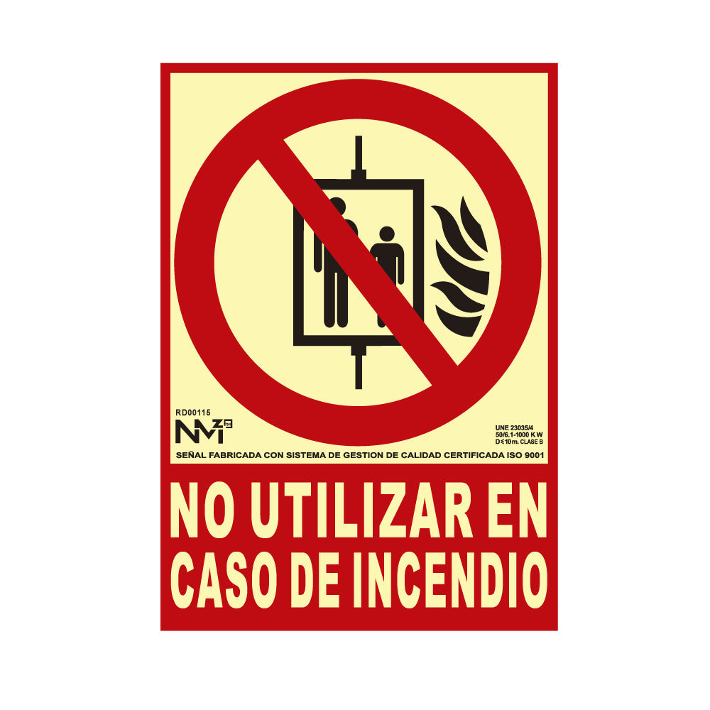 Sinal de extinÃ§Ã£o "no utulizar en caso de incendio" classe b (pvc 0,7mm) 21x30cm normaluz_0
