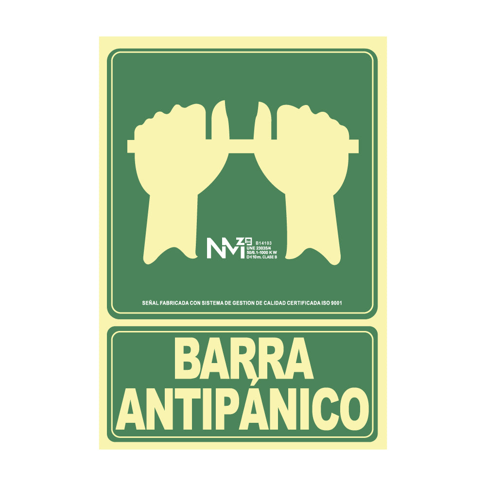 Sinal de evacuaÃ§Ã£o "empujar barra para abrir puerta" clase b (pvc 0,7mm) 22.4x30cm normaluz_0