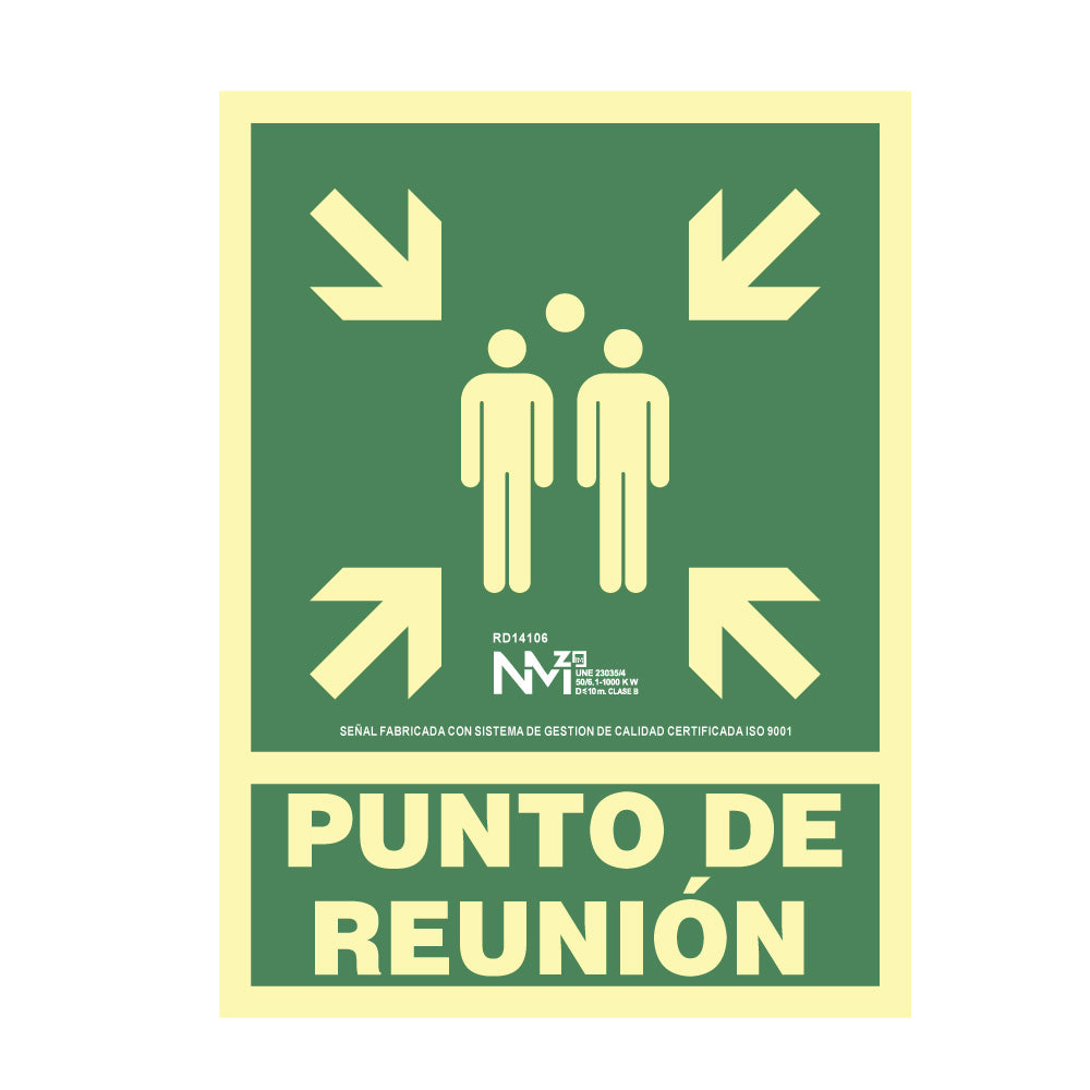 Sinal de evacuaÃ§Ã£o "punto de reunion" classe b (pvc 0,7mm) 22.4x30cm normaluz_0