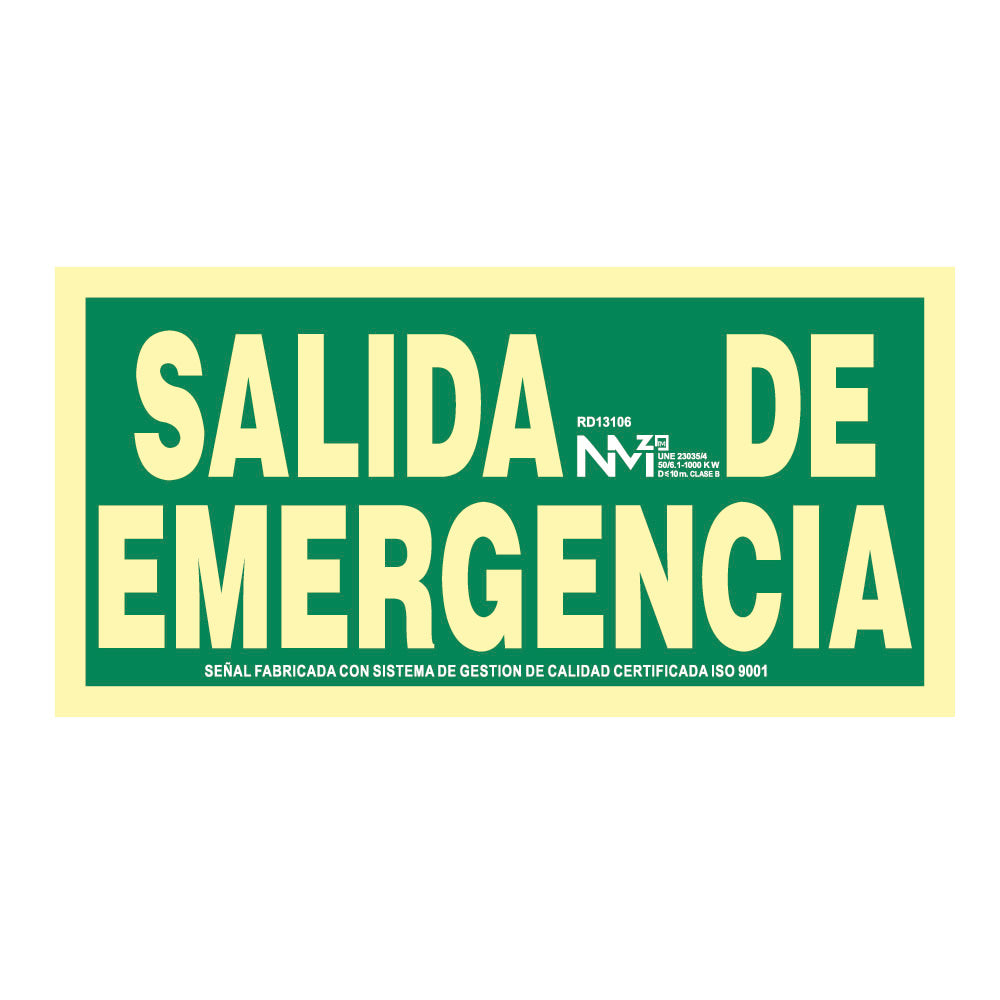 Sinal de evacuaÃ§Ã£o "salida de emergencia" (pvc 1mm) classe a 30x15cm normaluz_0