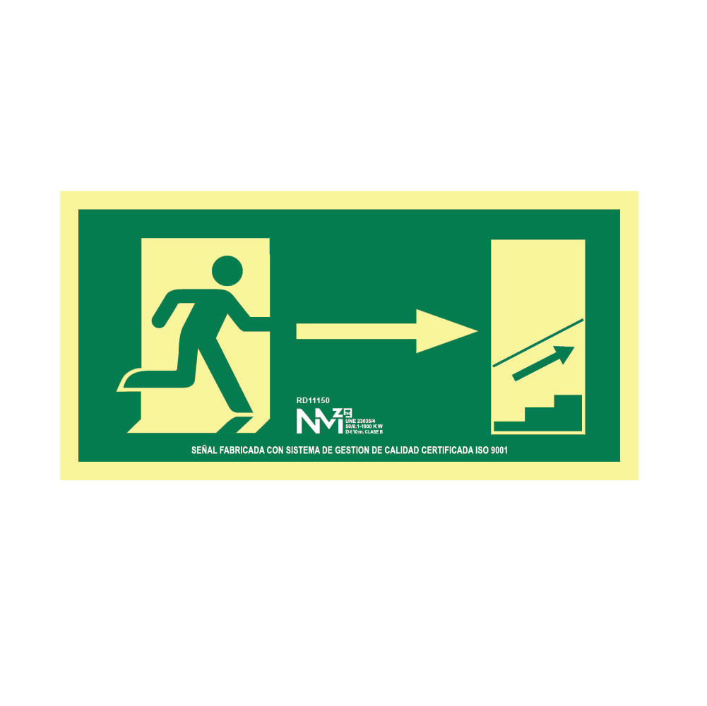 Sinal evacuaÃ§Ã£o escadas acima Ã  direita pvc 0,7mm classe b 32x16cm b11150 normaluz_0