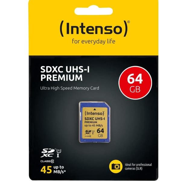 Cartão de memória INTENSO / 64 GB / UHS-I / Preto / 1151226_0