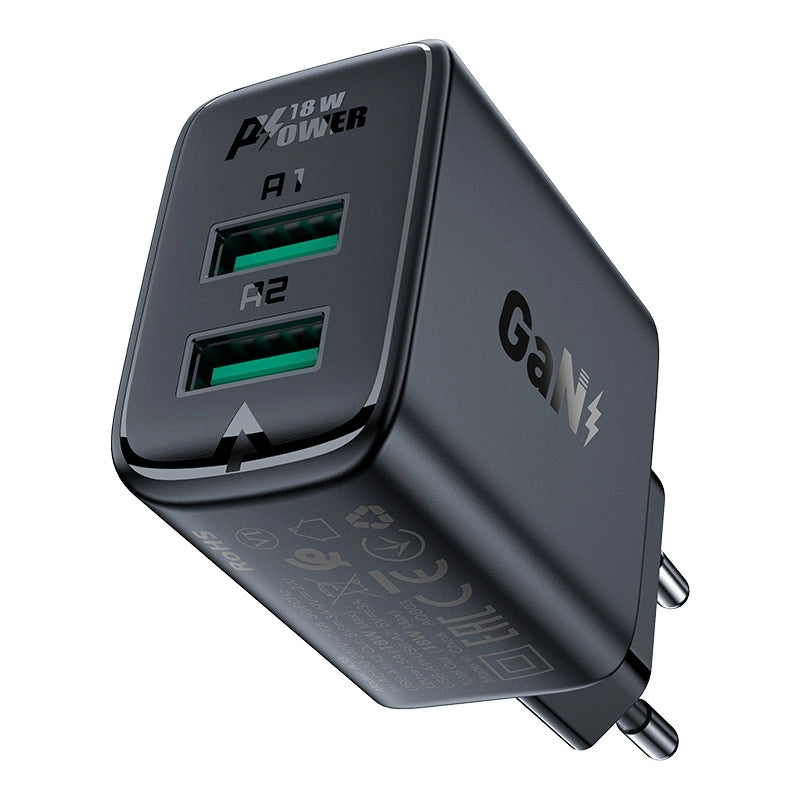 Acefast charger 2x USB 18W QC 3.0, AFC, FCP black (A33 black)_0