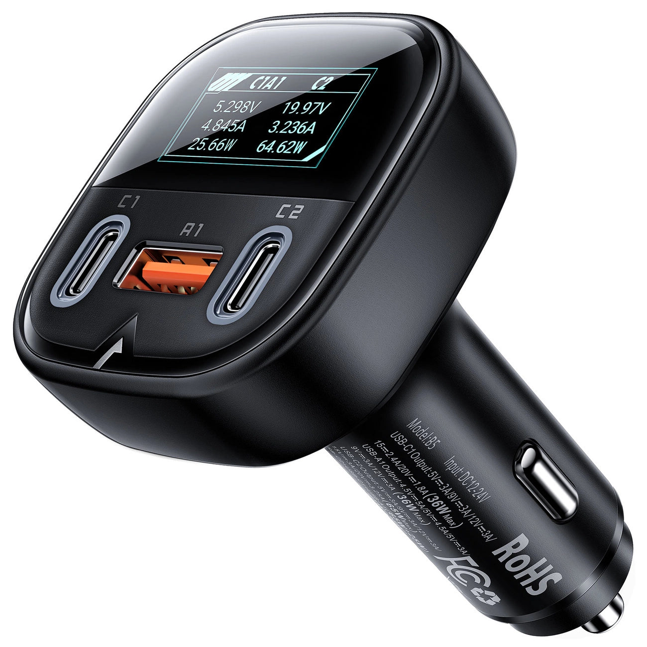 Acefast car charger 101W 2x USB Type C / USB, PPS, Power Delivery, Quick Charge 4.0, AFC, FCP black (B5)_0