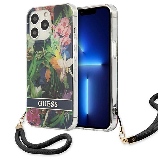 Guess GUHCP13LHFLSB iPhone 13 Pro / 13 6.1" blue/blue hardcase Flower Strap_0