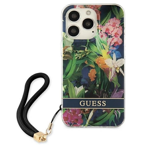 Guess GUHCP13LHFLSB iPhone 13 Pro / 13 6.1" blue/blue hardcase Flower Strap_2
