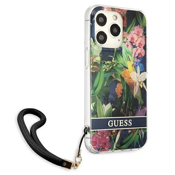 Guess GUHCP13LHFLSB iPhone 13 Pro / 13 6.1" blue/blue hardcase Flower Strap_3