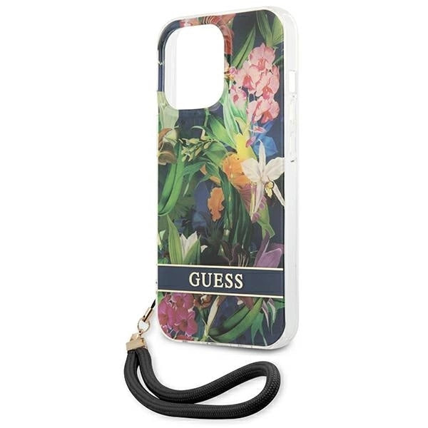 Guess GUHCP13LHFLSB iPhone 13 Pro / 13 6.1" blue/blue hardcase Flower Strap_5
