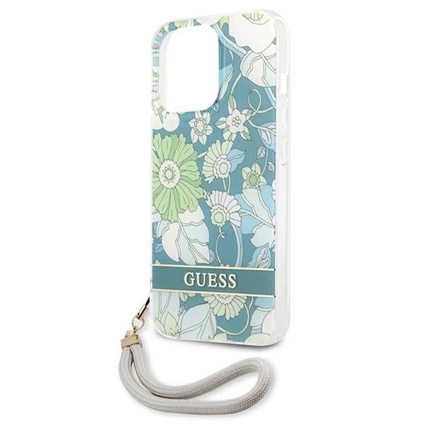 Guess GUHCP13LHFLSN iPhone 13 Pro / 13 6.1" green/green hardcase Flower Strap_5