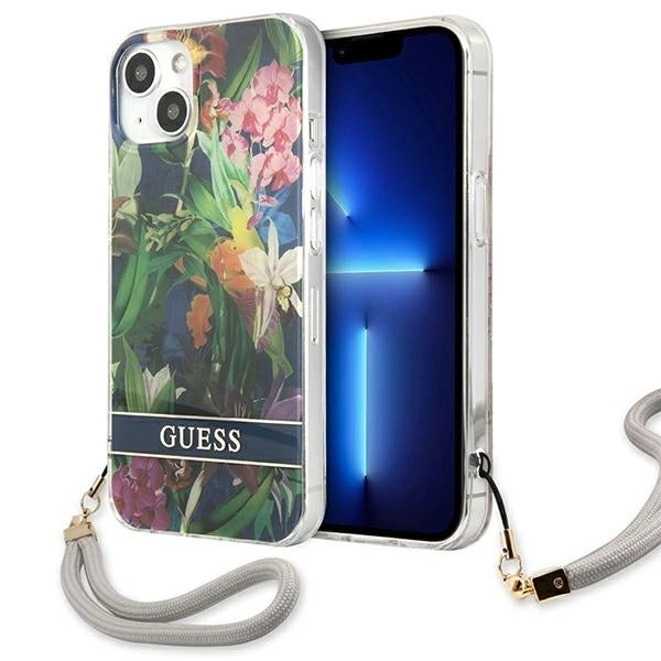 Guess GUHCP13SHFLSB iPhone 13 mini 5.4" blue/blue hardcase Flower Strap_0