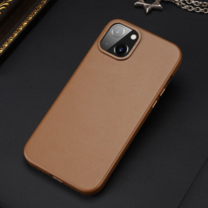 Dux Ducis Grit Leather Case for iPhone 14 Elegant Faux Leather Cover (MagSafe Compatible) Brown_10