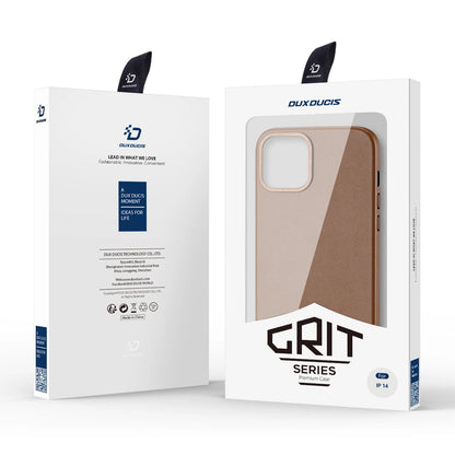 Dux Ducis Grit Leather Case for iPhone 14 Elegant Faux Leather Cover (MagSafe Compatible) Brown_4