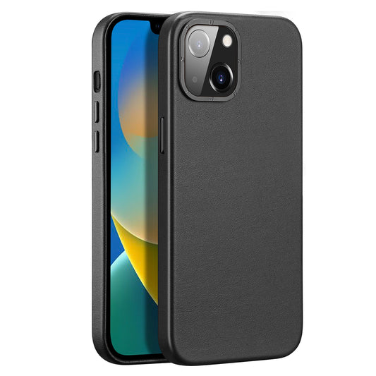 Dux Ducis Grit Leather Case for iPhone 14 Plus Elegant Faux Leather Cover (MagSafe Compatible) Black_0