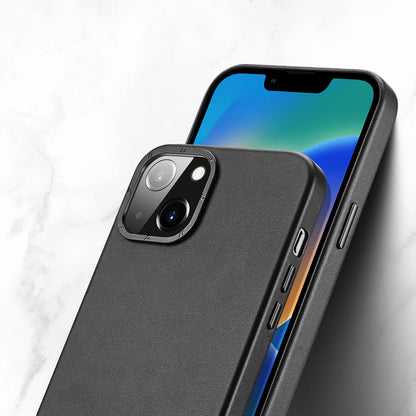 Dux Ducis Grit Leather Case for iPhone 14 Plus Elegant Faux Leather Cover (MagSafe Compatible) Black_6