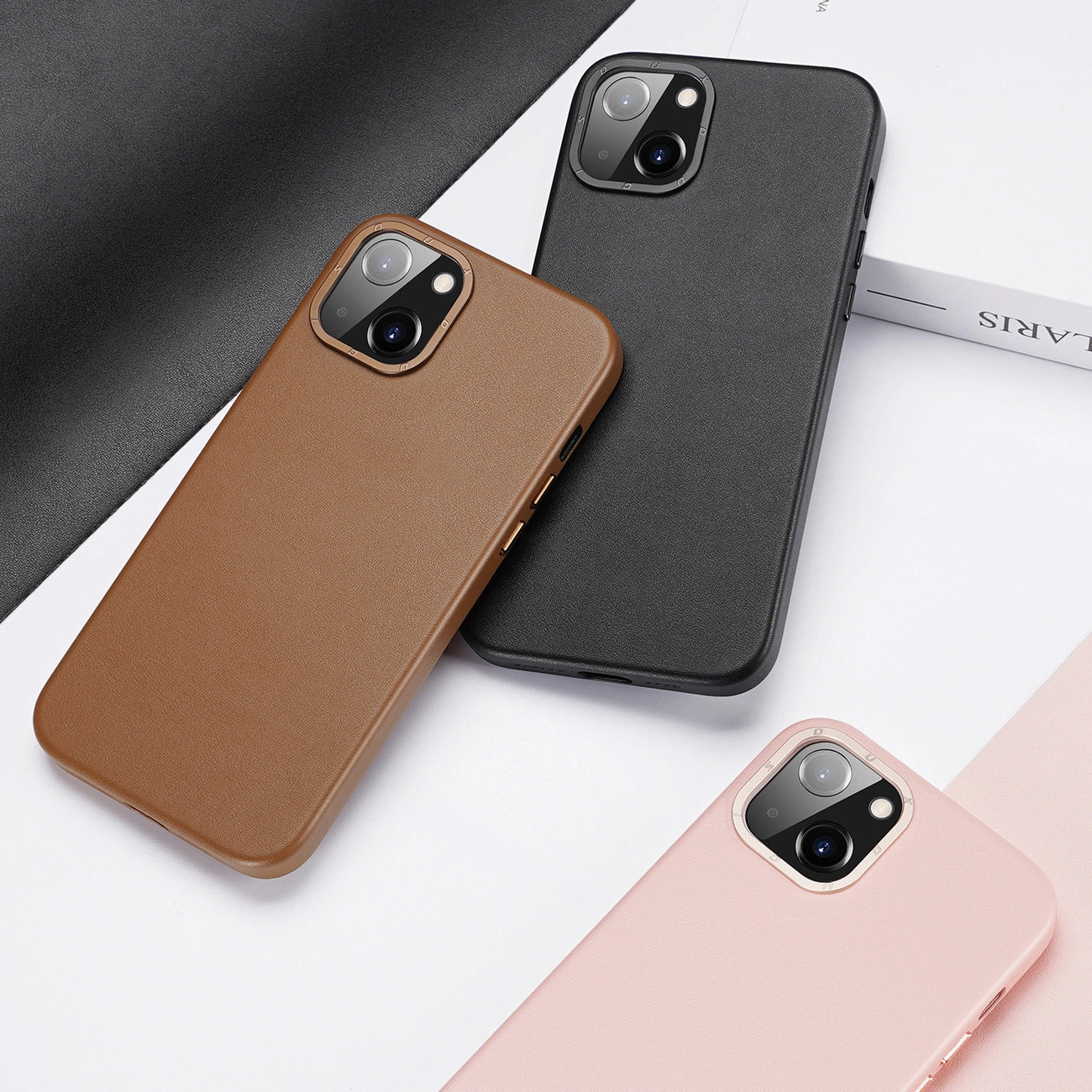 Dux Ducis Grit Leather Case for iPhone 14 Plus Elegant Faux Leather Cover (MagSafe Compatible) Brown_5