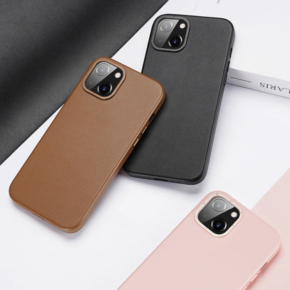 Dux Ducis Grit Leather Case for iPhone 14 Plus Elegant Faux Leather Cover (MagSafe Compatible) Brown_5